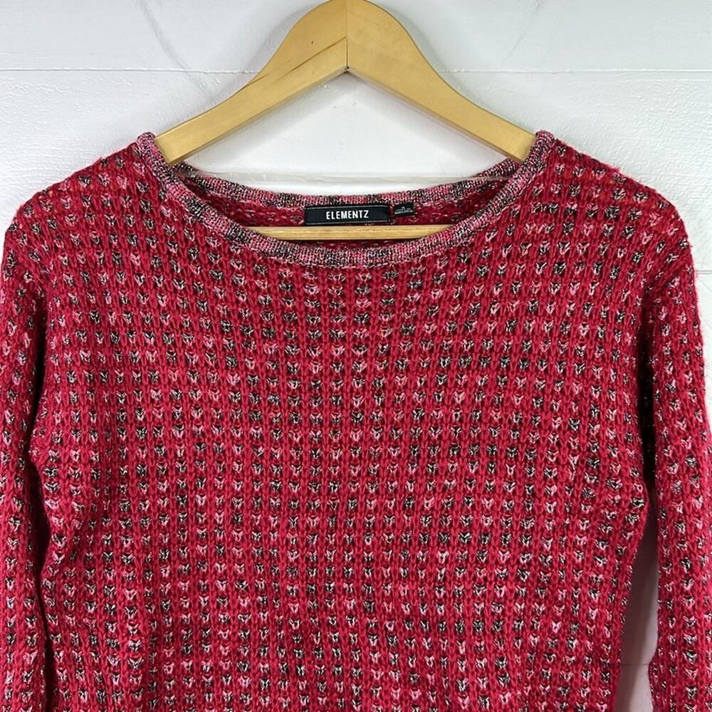 ELEMENTZ Pink Metallic Silver Knitted Pullover Long Sleeve Sweater Size Small - Picture 5 of 11